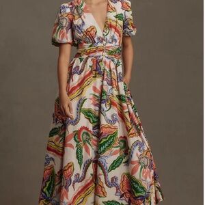 Anthropologie Katerina Button Front Floral Multicolor Dress
